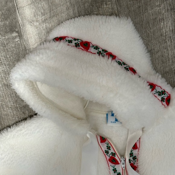 Vintage Baby Infant Newborn Tot Lines Bunting Faux Fur White Zippered Hoodie - Picture 5 of 8